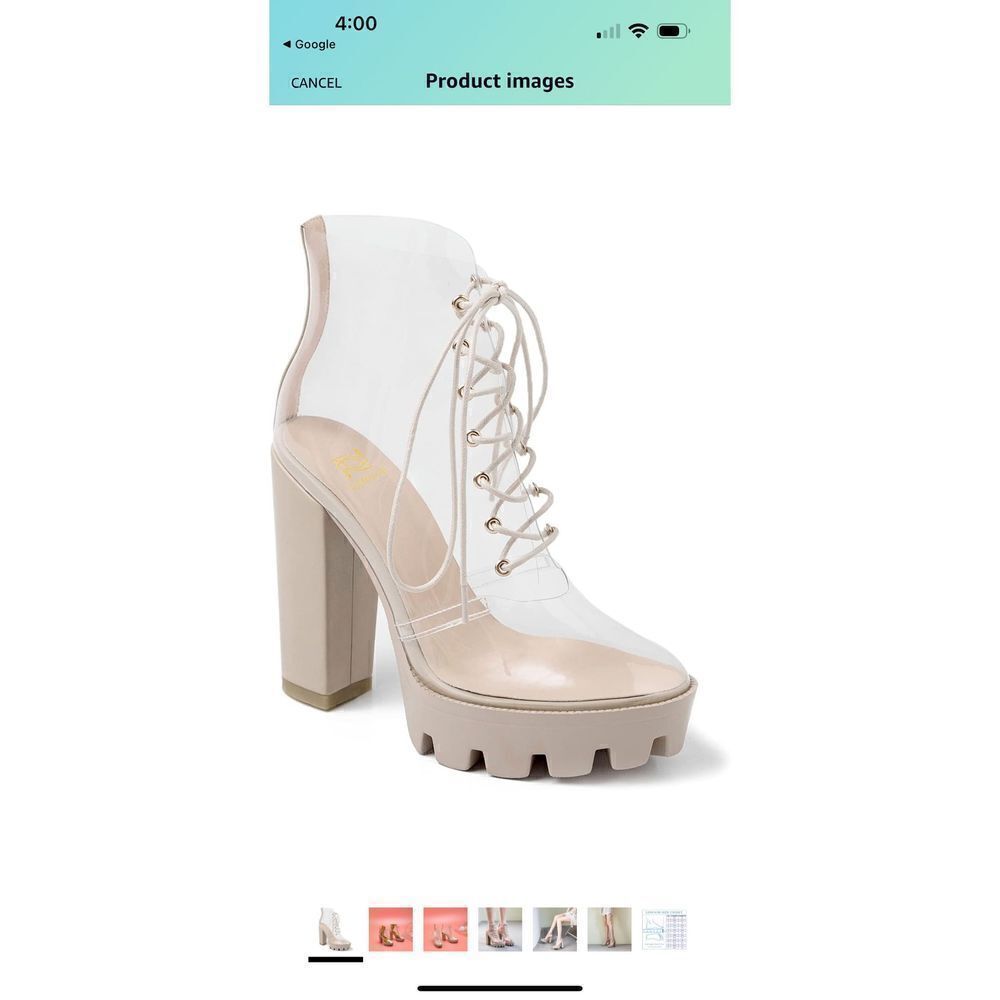 Women's Transparent PVC Lace-Up Platform Block Boots Size 40